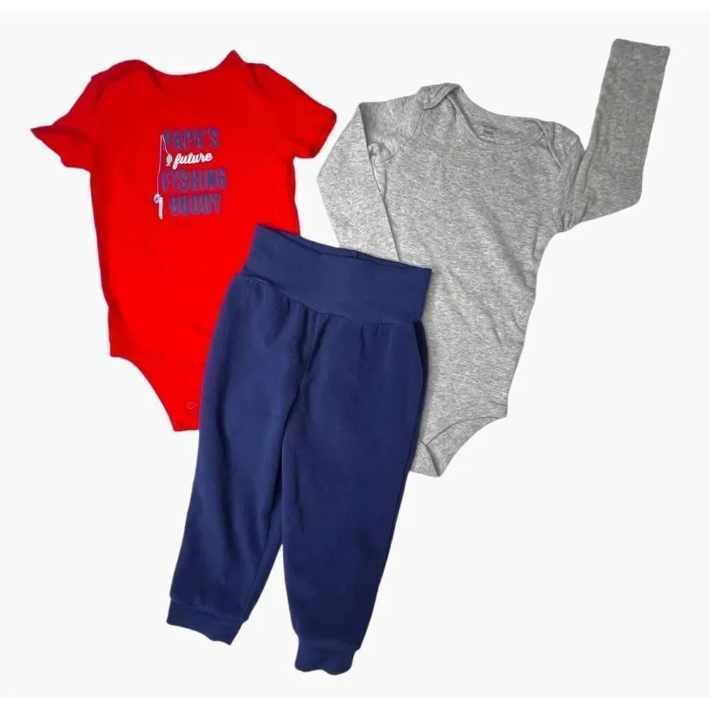 Carter's Papa's Future Fishing Buddy 3pc Outfit Bodysuits Pants sz 24 months‎